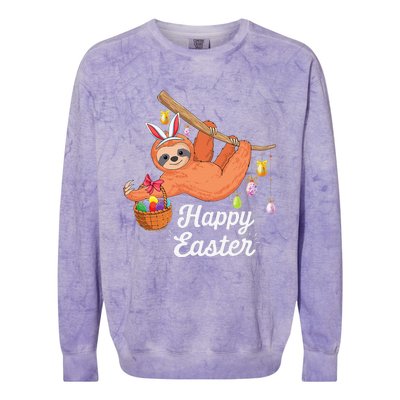 Happy Cute Sloth With Bunny Ears Egg Hunting Easter Sloth Colorblast Crewneck Sweatshirt