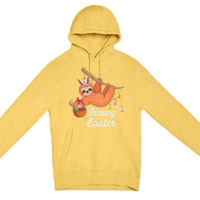 Happy Cute Sloth With Bunny Ears Egg Hunting Easter Sloth Premium Pullover Hoodie