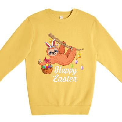 Happy Cute Sloth With Bunny Ears Egg Hunting Easter Sloth Premium Crewneck Sweatshirt