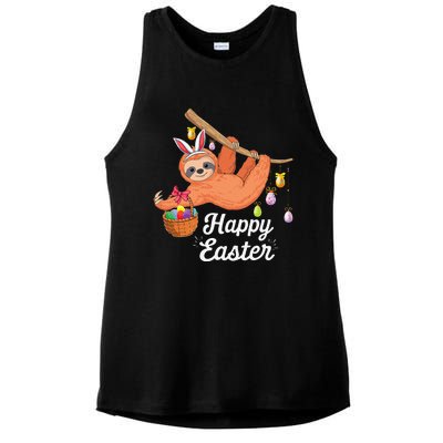 Happy Cute Sloth With Bunny Ears Egg Hunting Easter Sloth Ladies PosiCharge Tri-Blend Wicking Tank