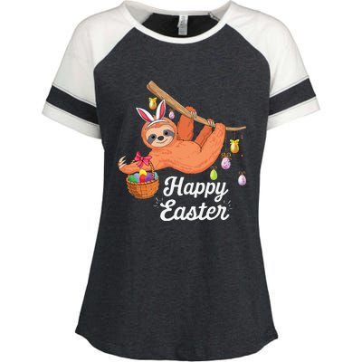 Happy Cute Sloth With Bunny Ears Egg Hunting Easter Sloth Enza Ladies Jersey Colorblock Tee