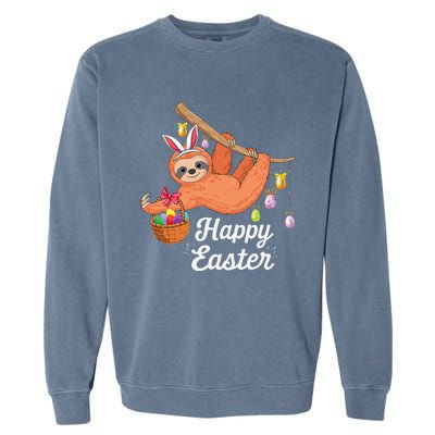 Happy Cute Sloth With Bunny Ears Egg Hunting Easter Sloth Garment-Dyed Sweatshirt