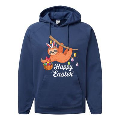 Happy Cute Sloth With Bunny Ears Egg Hunting Easter Sloth Performance Fleece Hoodie