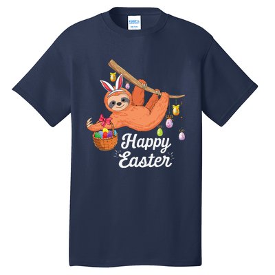 Happy Cute Sloth With Bunny Ears Egg Hunting Easter Sloth Tall T-Shirt