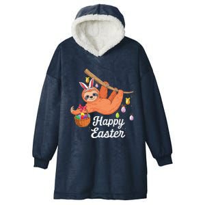 Happy Cute Sloth With Bunny Ears Egg Hunting Easter Sloth Hooded Wearable Blanket