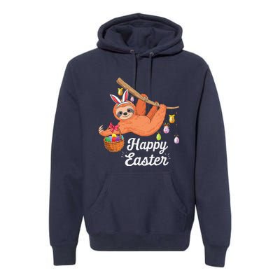 Happy Cute Sloth With Bunny Ears Egg Hunting Easter Sloth Premium Hoodie