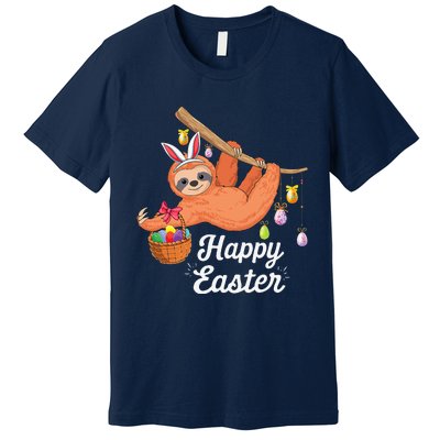 Happy Cute Sloth With Bunny Ears Egg Hunting Easter Sloth Premium T-Shirt