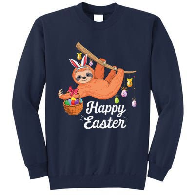 Happy Cute Sloth With Bunny Ears Egg Hunting Easter Sloth Tall Sweatshirt