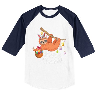 Happy Cute Sloth With Bunny Ears Egg Hunting Easter Sloth Baseball Sleeve Shirt