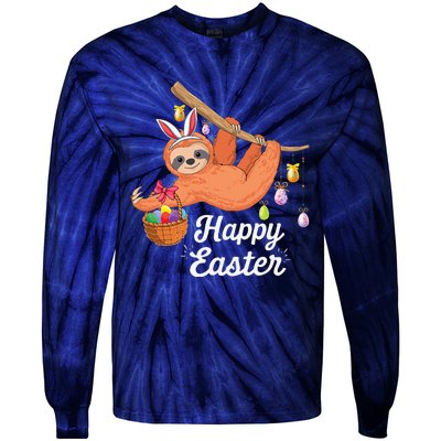 Happy Cute Sloth With Bunny Ears Egg Hunting Easter Sloth Tie-Dye Long Sleeve Shirt