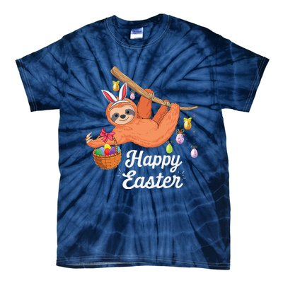 Happy Cute Sloth With Bunny Ears Egg Hunting Easter Sloth Tie-Dye T-Shirt