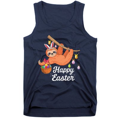 Happy Cute Sloth With Bunny Ears Egg Hunting Easter Sloth Tank Top