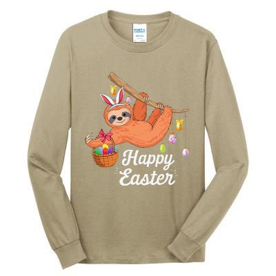 Happy Cute Sloth With Bunny Ears Egg Hunting Easter Sloth Tall Long Sleeve T-Shirt