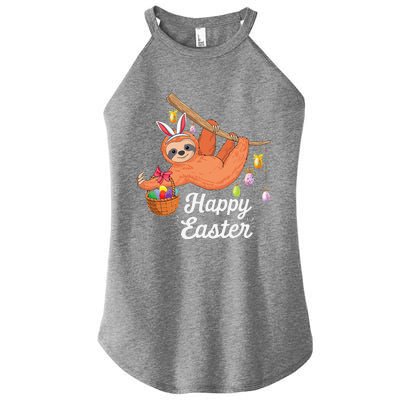 Happy Cute Sloth With Bunny Ears Egg Hunting Easter Sloth Women’s Perfect Tri Rocker Tank