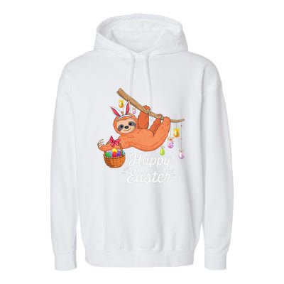 Happy Cute Sloth With Bunny Ears Egg Hunting Easter Sloth Garment-Dyed Fleece Hoodie