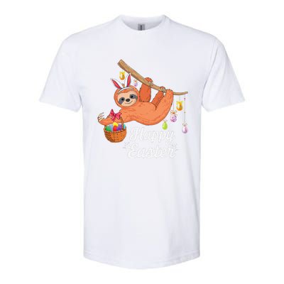 Happy Cute Sloth With Bunny Ears Egg Hunting Easter Sloth Softstyle CVC T-Shirt