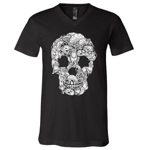 Halloween Cat Skull Costume for Cat Lovers V-Neck T-Shirt