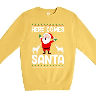 Here Comes Santa Funny Christmas Santa Hat Holiday Season Great Gift Premium Crewneck Sweatshirt