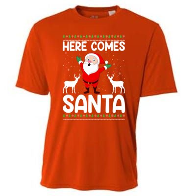 Here Comes Santa Funny Christmas Santa Hat Holiday Season Great Gift Cooling Performance Crew T-Shirt