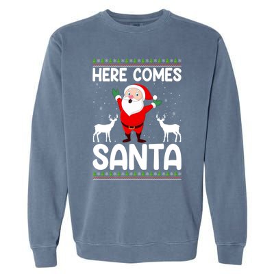 Here Comes Santa Funny Christmas Santa Hat Holiday Season Great Gift Garment-Dyed Sweatshirt