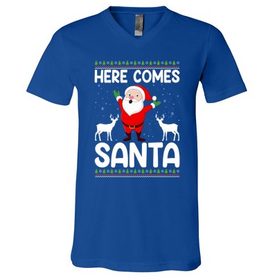 Here Comes Santa Funny Christmas Santa Hat Holiday Season Great Gift V-Neck T-Shirt