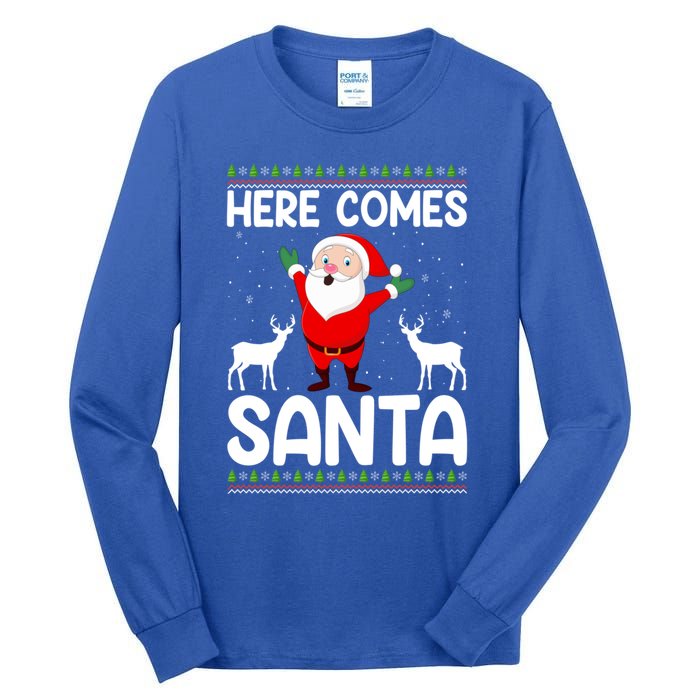 Here Comes Santa Funny Christmas Santa Hat Holiday Season Great Gift Tall Long Sleeve T-Shirt