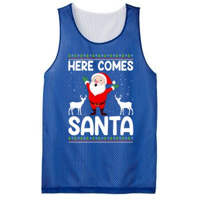 Here Comes Santa Funny Christmas Santa Hat Holiday Season Great Gift Mesh Reversible Basketball Jersey Tank