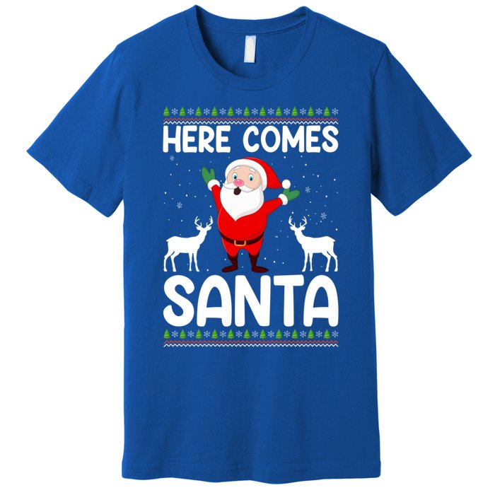 Here Comes Santa Funny Christmas Santa Hat Holiday Season Great Gift Premium T-Shirt