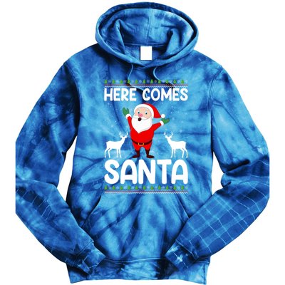 Here Comes Santa Funny Christmas Santa Hat Holiday Season Great Gift Tie Dye Hoodie