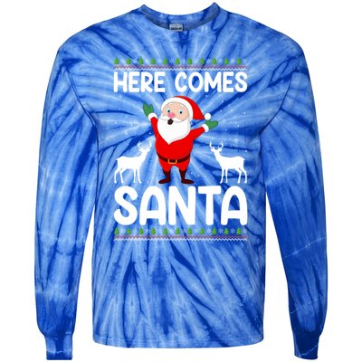 Here Comes Santa Funny Christmas Santa Hat Holiday Season Great Gift Tie-Dye Long Sleeve Shirt