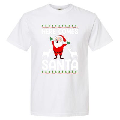 Here Comes Santa Funny Christmas Santa Hat Holiday Season Great Gift Garment-Dyed Heavyweight T-Shirt