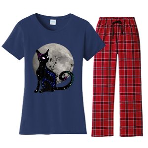 Halloween Cat Scary Black Cat Gothic Looking Halloween Cat Women's Flannel Pajama Set