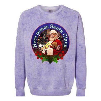 Here Comes Santa Claus Design Gift Colorblast Crewneck Sweatshirt