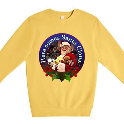 Here Comes Santa Claus Design Gift Premium Crewneck Sweatshirt