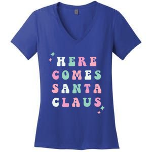 Here Comes Santa Claus Retro Merry Christmas Xmas Meaningful Gift Women's V-Neck T-Shirt