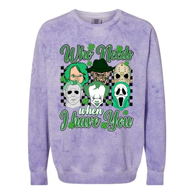 Horror Characters St Patricks Day Tumbler Who Needs Luck When I Have You Colorblast Crewneck Sweatshirt