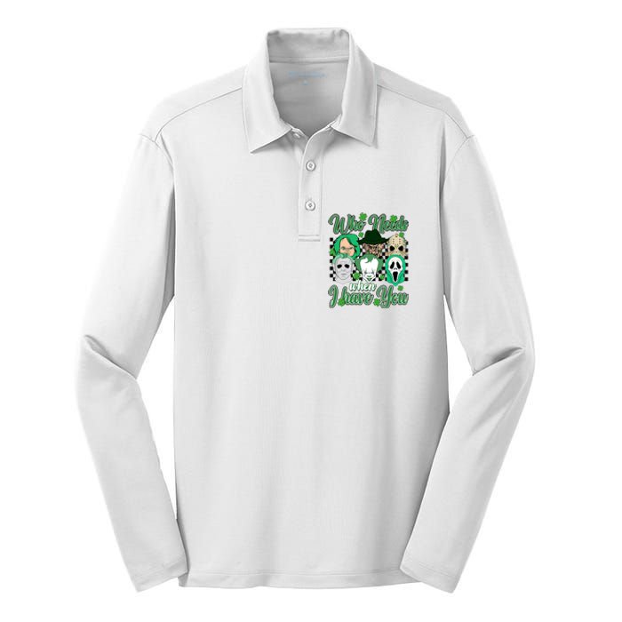 Horror Characters St Patricks Day Tumbler Who Needs Luck When I Have You Silk Touch Performance Long Sleeve Polo