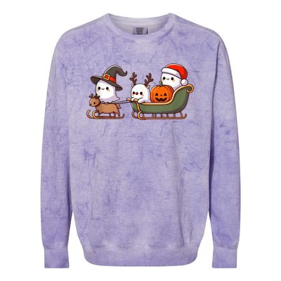 Halloween Christmas SantaS Reindeer Ghost Happy Ghost Colorblast Crewneck Sweatshirt