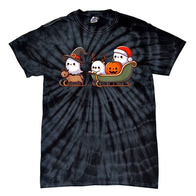 Halloween Christmas SantaS Reindeer Ghost Happy Ghost Tie-Dye T-Shirt