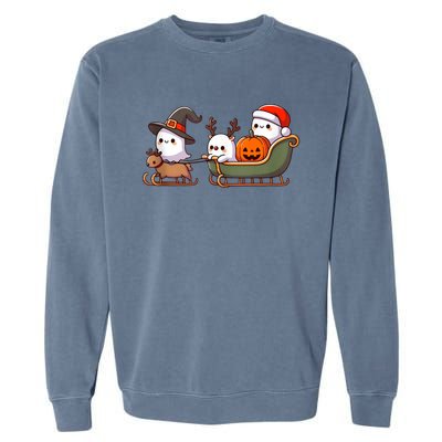 Halloween Christmas SantaS Reindeer Ghost Happy Ghost Garment-Dyed Sweatshirt