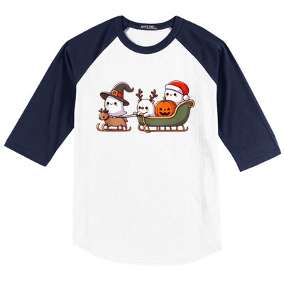 Halloween Christmas SantaS Reindeer Ghost Happy Ghost Baseball Sleeve Shirt