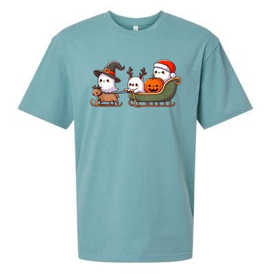 Halloween Christmas SantaS Reindeer Ghost Happy Ghost Sueded Cloud Jersey T-Shirt