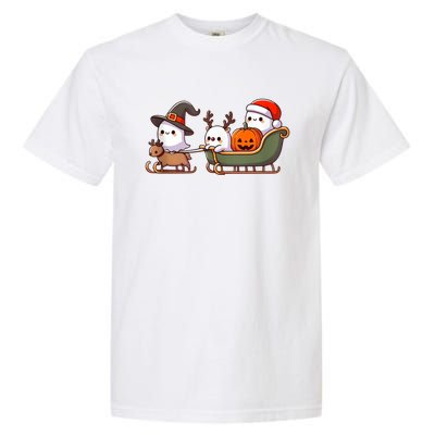 Halloween Christmas SantaS Reindeer Ghost Happy Ghost Garment-Dyed Heavyweight T-Shirt