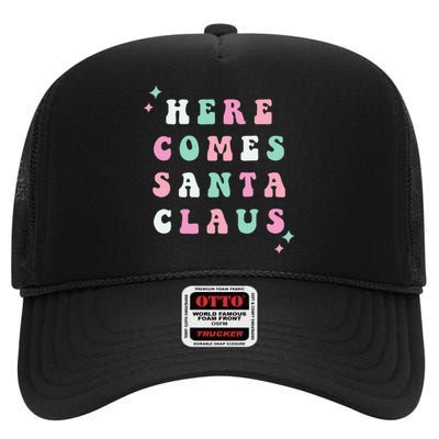 Here Comes Santa Claus Retro Merry Christmas XMAS High Crown Mesh Back Trucker Hat