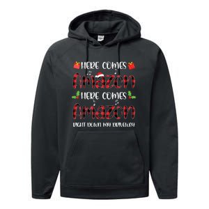 Here Comes Sleigh Right Down My Driveway Red Plaid Christmas Performance Fleece Hoodie