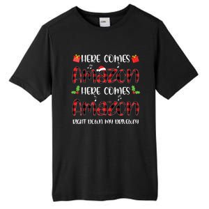 Here Comes Sleigh Right Down My Driveway Red Plaid Christmas Tall Fusion ChromaSoft Performance T-Shirt