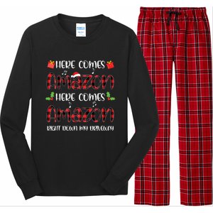 Here Comes Sleigh Right Down My Driveway Red Plaid Christmas Long Sleeve Pajama Set