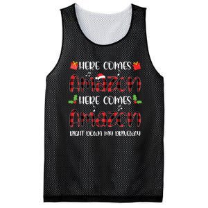 Here Comes Sleigh Right Down My Driveway Red Plaid Christmas Mesh Reversible Basketball Jersey Tank