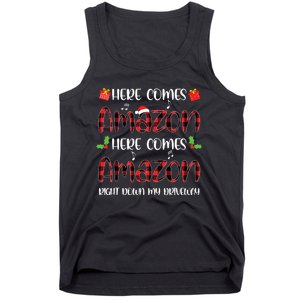 Here Comes Sleigh Right Down My Driveway Red Plaid Christmas Tank Top