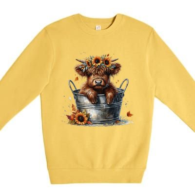 Highland Cow Sunflower ItS Fall YAll Farming Fall Vibes Premium Crewneck Sweatshirt